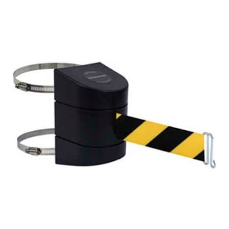 Lawrence Metal Prod. Tensabarrier Warehouse Retractable Belt Barrier, Clamp Mount, Black Case W/15' Blk/Ylw Belt 897-15-C-33-NO-D4X-A